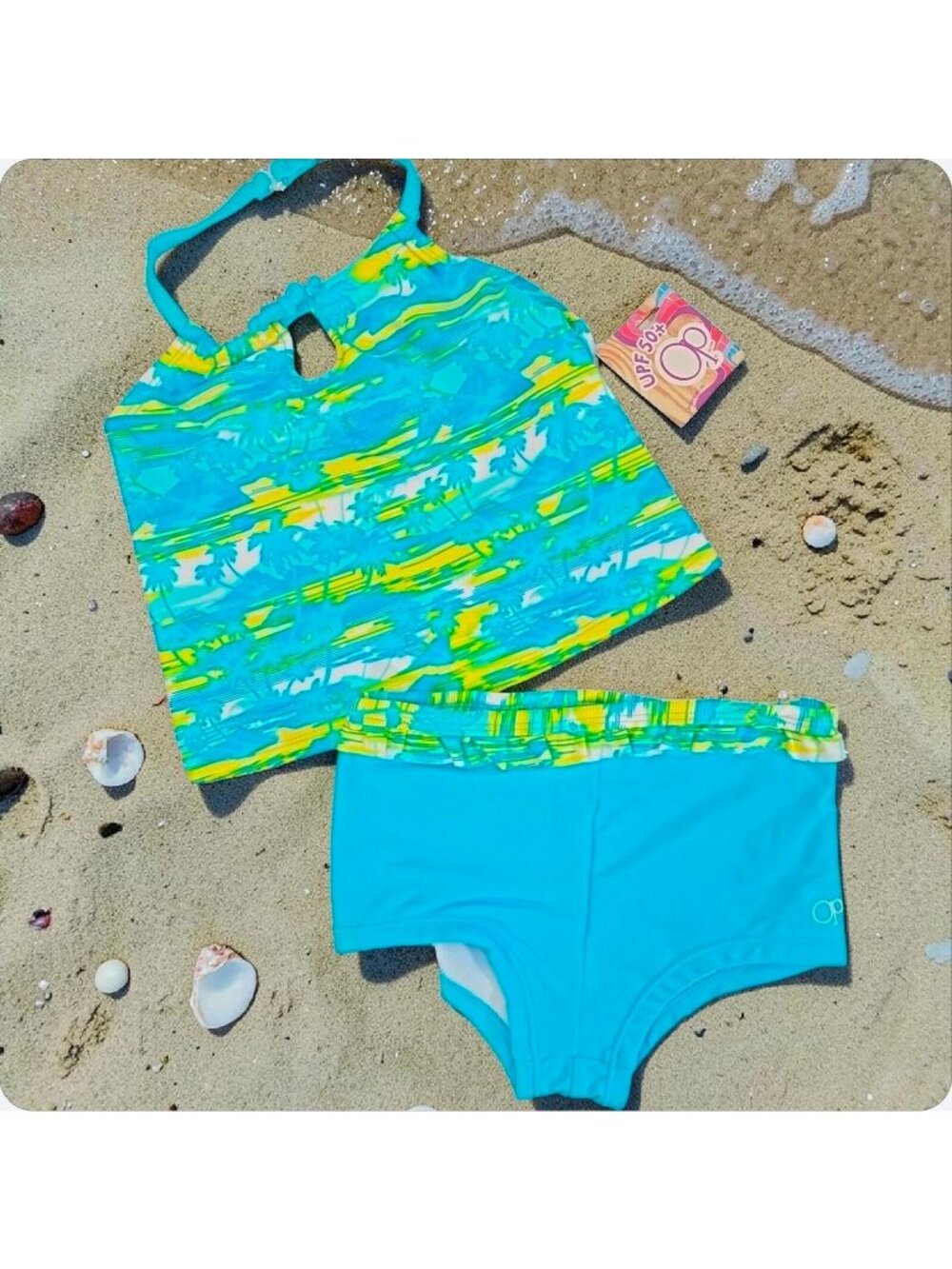 Baby Girls Two-Piece Tankini Swimsuit With Palm Print & UPF 50+ Sun Protection